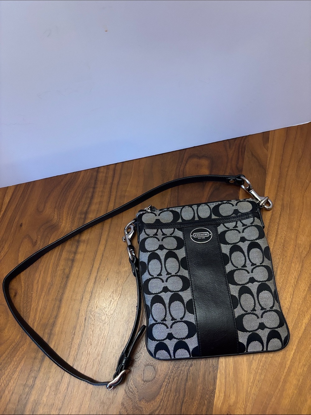 Coach Gray & Black Signature Messenger Crossbody